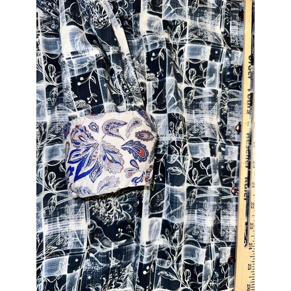 7 Downie St Couture Long Sleeve Flip Cuff Dress Shirt Men's Size 5 Blue Abstract - Picture 9 of 13